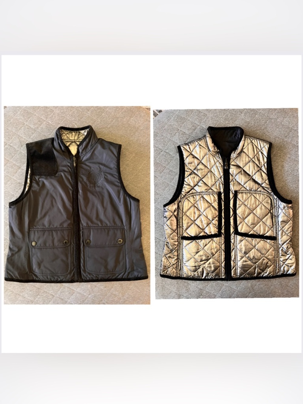 LAUREN Ralph Lauren XL Reversible Black Silver Quilted Hunting Vest Exc Cond - Picture 2 of 9